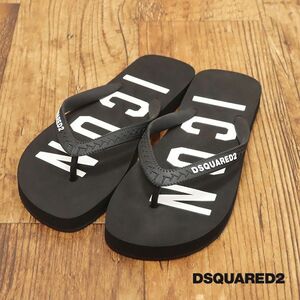 1円/DSQUARED2/41(26-26.5cm)/ビーチ サンダル FFM0001 ICONロゴ プリント ビーサン キャンプ 海水浴 リゾート 新品/黒/ブラック/gc253/