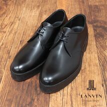 1円/LANVIN COLLECTION/7.5(25.5-26cm)/ビジネス シューズ 上質 撥水ガラスレザー 牛革 ラバーソール 日本製 革靴 新品/黒/ブラック/ib225/_画像1