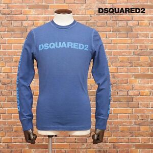 1円/DSQUARED2/XSサイズ/ロンT S74GD0590 ジャージー ガーメントダイ ロゴ プリント 丸首 Italy製 長袖 新品/紺/ネイビー/id184/