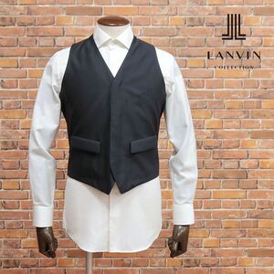 春夏/LANVIN COLLECTION/50サイズ/日本製ベスト 美艶なめらか ウールサージ 無地 上品 エレガント モード 新品/黒/ブラック/ib159/