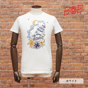 BOB/Sサイズ/イタリア製Tシャツ ジャージー伸縮 ハンドメイド 刺繍 かわいい クルーネック 半袖 新品/白/ホワイト/ib360/