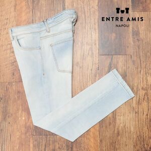 1円/entre amis/29インチ/訳 美脚デニムパンツ ストレッチ快適 ウォッシュ ブリーチ イタリア製 アンクル丈 新品/青/サックス/ic353/