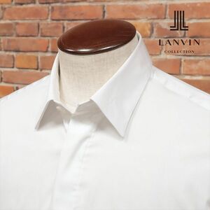 1円/LANVIN COLLECTION/48サイズ/訳 日本製シャツ なめらか光沢 ストレッチ 比翼ボタン BIGシルエット 上品 長袖 新品/白/ホワイト/ib161/