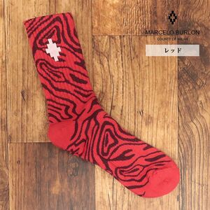 1円/MARCELO BURLON/2(24-26cm)/靴下 CMRA015F23KNI002 AOP FLUID SHORT SOCKS マーブル柄 イタリア製 ソックス 新品/赤/レッド/ib471/