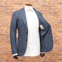 春夏/L.B.M.1911/46サイズ/サマーニット ジャケット Dandy Jacket 麻リネン さっぱり清涼 ストライプ イタリア製 新品/紺/ネイビー/ic208/_画像2