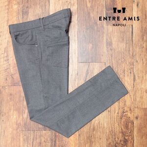 1円/秋冬/entre amis/33インチ/美脚パンツ ウール サキソニー ストレッチ 無地 イタリア製 ベーシック 新品/グレー/ic335/