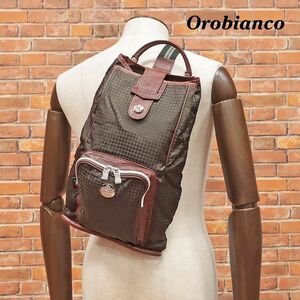 Orobianco/ボディバッグ TRILLO 撥水 軽量ナイロン 千鳥格子 クロコ型押レザー イタリア製 レトロ 上品 カバン 新品/茶色/ブラウン/ie310/