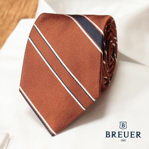 1 jpy /BREUER/ necktie ... silk Jaguar do stripe pattern Italy made business Classic trad on goods new goods / orange × navy blue /hb550/