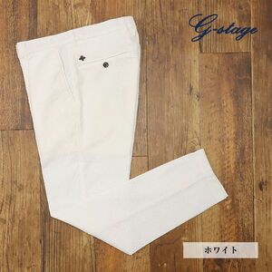 1円/春夏/g-stage/48サイズ/スラックス パンツ 清涼サッカー ストレッチ 無地 ピンタック ラフ ゴルフにも 新品/白/ホワイト/gc276/