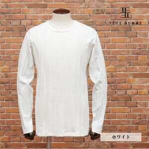 TETE HOMME/3Lサイズ/ロンT ふくれストライプ調 天竺ジャージー ジャガード クルーネック 長袖カットソー 新品/白/ホワイト/ig153/