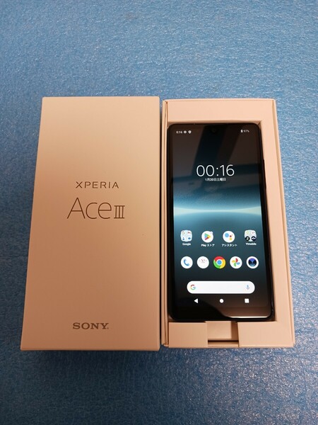 ほぼ未使用 送料込 Xperia Ace III A203SO ブルー SIMロック解除済み バッテリー 良好 DSDV ACE3 白ロム SIMフリー 3