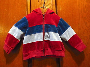  Vintage 70's* Kids велюр Zip выше парка *240327c2-k-jk 1970s ребенок одежда жакет б/у одежда f-ti