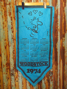  Vintage 70*s*WODSTOCK1974 year felt calendar turquoise blue *240328j1-sign interior 1970s Woodstock Peanuts 