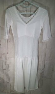 16 01856 * Japanese clothes 5 minute sleeve long slip L white FT0093 -stroke less free [ outlet ]
