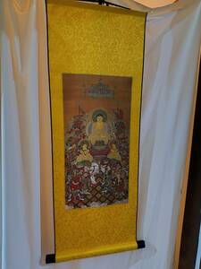  prompt decision [.. three . large ... 10 six . god hanging scroll ] gold yellow color .. Buddhism fine art Buddhism picture 