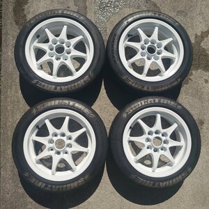 14インチ 6J +40 4穴 PCD100 PCD114.3 BRIDGESTONE ブリジストン レイズ RAYS ADVAN WORK 165/55r14 シバタイヤ 4本 アルミホイール