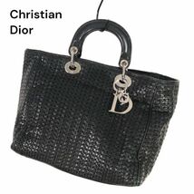 Christian Dior クリスチャンディオール メッシュ レザー トート ハンド バッグ 鞄 Sz.F　レディース 黒 イタリア製　K4G00003_2#U_画像1
