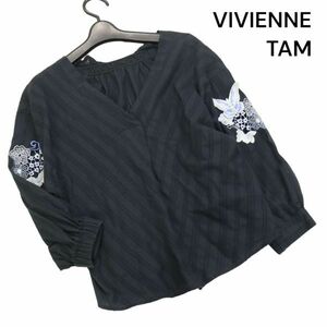 VIVIENNE TAM ヴィヴィアンタム 花 蝶 刺繍♪ 春夏 長袖 ストライプ プルオーバー ブラウス シャツ Sz.38　レディース　K4T00252_2#D