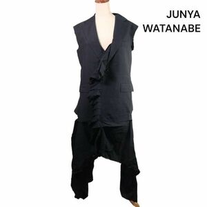 AD2021★ JUNYA WATANABE ジュンヤワタナベ コムデギャルソン 通年 ストライプ ノースリーブ ジレ コート Sz.S　レディース　K4T00245_2#O