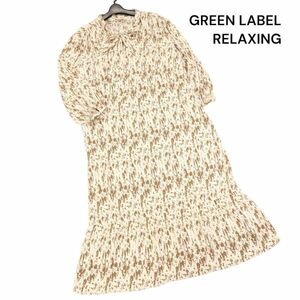 【新品】 GREEN LABEL RELAXING ユナイテッドアローズ 春夏 ブラー プリント♪ ボウタイ ワンピース Sz.FREE　レディース　K4T00266_2#D