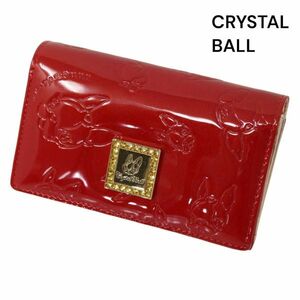 【新品 未使用】 CRYSTAL BALL クリスタルボール ばらばらヒッピー♪ エナメル レザー 二つ折り 財布 Sz.F　レディース 赤　K4G00032_3#U