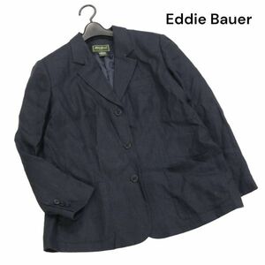 Eddie Bauer エディーバウアー 春夏 麻100%♪ リネン アンコン テーラード ジャケット Sz.L　レディース 紺 アウトドア　K4T00297_3#M