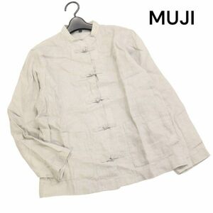 MUJI 無印良品 春夏 麻100%♪ 長袖 リネン カンフー チャイナ シャツ Sz.XXS-XS　レディース　K4T00292_3#D