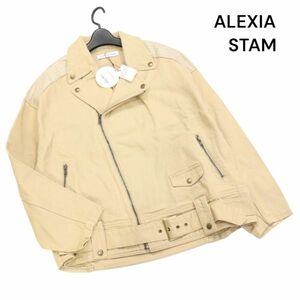 【新品 22SS】 ALEXIA STAM アリシアスタン 通年 Fレザー切替♪ ツイル ライダース ジャケット Sz.F　レディース 未使用　K4T00287_3#O