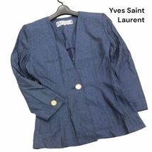 80s~90s★ Yves Saint Laurent オールド イヴサンローラン 春夏 1B ノーカラー ジャケット Sz.L　レディース レトロ 古着　K4T00294_3#M_画像1