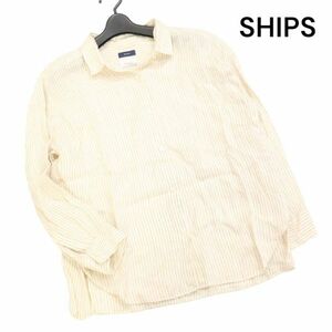 SHIPS シップス 春夏 麻100%♪ 長袖 サフィラン リネン ストライプ ビッグ シャツ ブラウス Sz.38　レディース　K4T00316_3#A