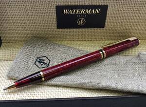 8393M☆【waterman】 ウォーターマン ツイスト式 油性ボールペン ボルドー&ゴールド ケース入り 専用袋付