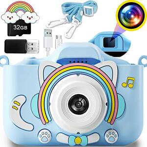 子供用カメラ 8倍ズーム USB充電 デュアルレンズ 漫画猫保護ケース