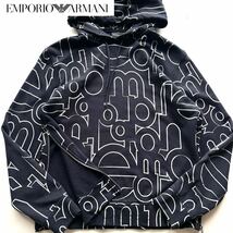 【未使用級・Lサイズ】エンポリオ アルマーニ ARMANI サイドジップ パーカー フーディ スウェット 総柄 ブラック 黒 ロゴ 2020年モデル_画像1