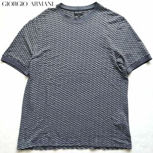 【未使用級・2XL・56】最高級 ジョルジオ アルマーニ ARMANI 半袖 ニット Tシャツ 3D 立体編み イタリア製 ホワイト ネイビー カットソー 