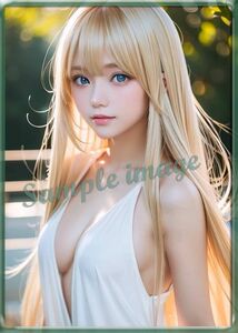 A◇サラサラ金髪美女[高解像度]◇A4写真用光沢紙◇101円スタート◇3497◇グラビアイラストアートポスター◇制服ネクタイ