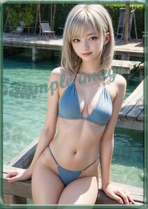 AB◇金髪美女ビキニ[高解像度]◇A4写真用光沢紙◇101円スタート◇3628◇グラビアイラストアートポスター◇制服ネクタイ