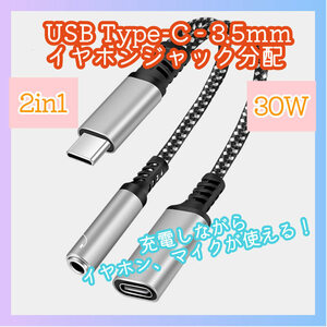 2in1 30W USB Type-C 3.5mm イヤホン 充電器アダプター USBC USB-C タイプC オーディオジャック 高速充電 急速充電 増設 分岐 分配 m5mQ