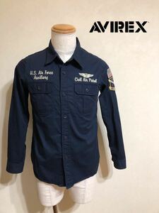 AVIREX U.S.A アヴィレックス ミリタリー シャツ 刺繍 ワッペン トップス サイズM 長袖 ネイビー