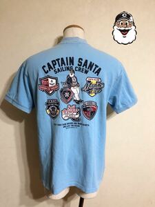 CAPTAIN SANTA Captain Santa deer. . polo-shirt tops size L short sleeves light blue Joy Mark design 