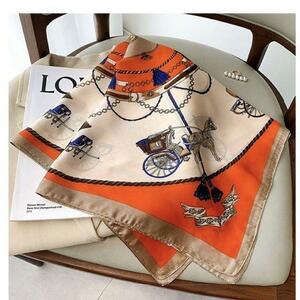 [ new goods ] orange orange silk satin hose pattern large size scarf bandana charm 