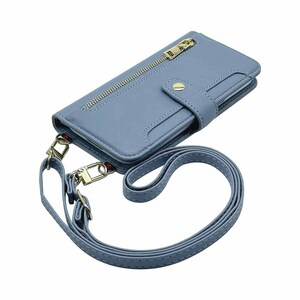 arrows We F-51B FCG01 スマホケース（ブルーグレー）斜めがけ スマホショルダー 手帳型 ストラップ付き くすみカラー