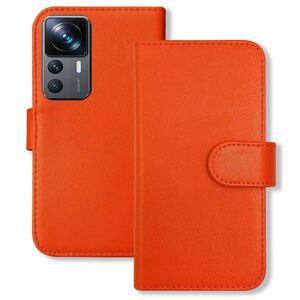 Xiaomi 12T Pro シャオミ スマホケース（オレンジ）手帳型 PUレザー 無地 ケース 横開き カード収納 カバー