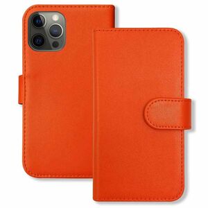 iPhone12 Pro Max スマホケース（オレンジ）手帳型 PUレザー 無地 ケース 横開き カード収納 カバー