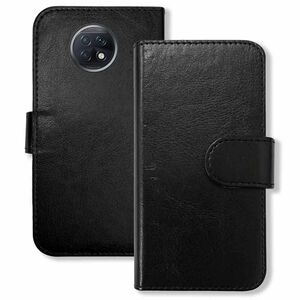 Redmi Note 9T スマホケース（ブラック）手帳型 PUレザー 無地 ケース 横開き カード収納 カバー