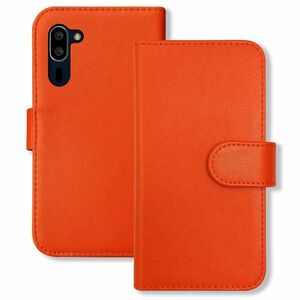 シンプルスマホ5 スマホケース（オレンジ）手帳型 PUレザー 無地 ケース 横開き カード収納 カバー