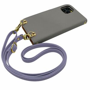 iPhone11 Pro Max スマホショルダー（手帳アッシュグレー×ストラップ:アッシュラベンダー）カバー 手帳 くすみカラー