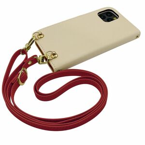 Xperia 5 V SO-53D SOG12 スマホショルダー（手帳クリーム×ストラップ:ボルドー）カバー 手帳 くすみカラー