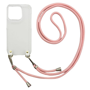 iPhone13 Mini アイフォン13ミニ（ピンク）ストラップホルダー クリアケース ショルダー ひも 太め 肩掛け 斜めがけ