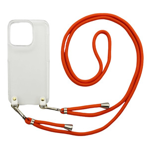 iPhone8 7 iPhoneSE2 SE3（オレンジ）ストラップホルダー クリアケース ショルダー ひも 太め 肩掛け 斜めがけ