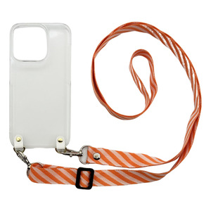 iPhone15 Plus（オレンジ）ストラップホルダー クリアケース ショルダー 携帯ストラップ 肩掛け 斜めがけ